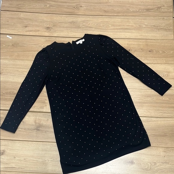 LOFT Black Long Sleeve Dress with White Dots - Picture 1 of 10